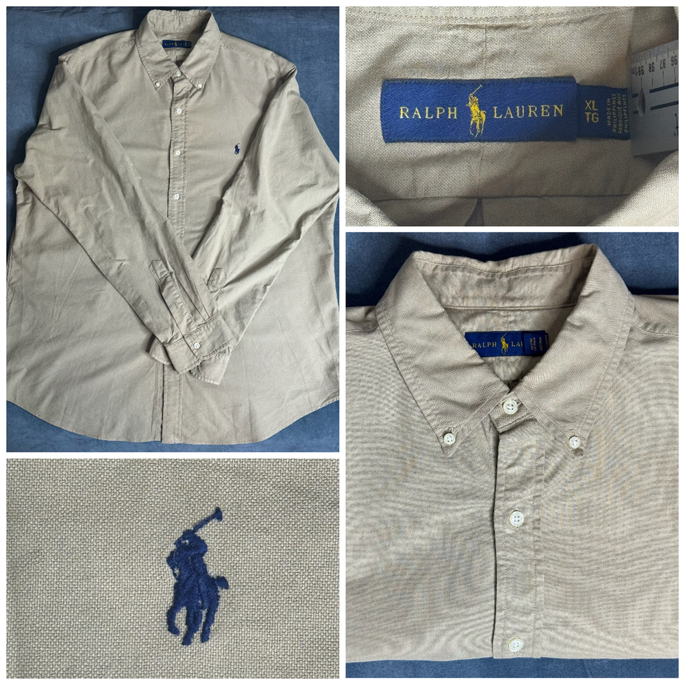 Polo Ralph Lauren Blake Fit Oxford Dress Shirt Sz XL Beige Long Sleeve Preppy